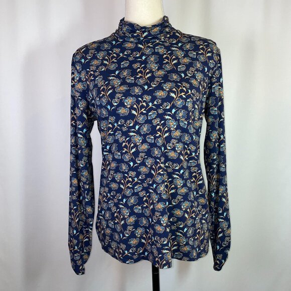 Sundance Tops - Sundance Mock Turtleneck Size M Winding Florals Navy Long Sleeves